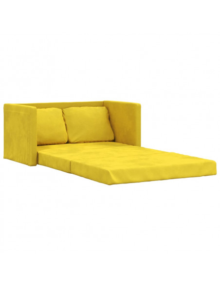 Divano Letto da Terra 2 in 1 Giallo Scuro 122x204x55 cm Velluto