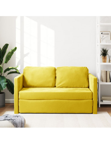 Divano Letto da Terra 2 in 1 Giallo Scuro 122x204x55 cm Velluto
