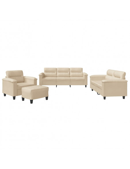 Set Divani 4 pz con Cuscini Crema in Tessuto Microfibra