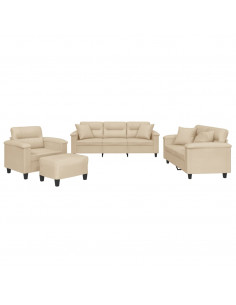Set Divani 4 pz con Cuscini Crema in Tessuto Microfibra