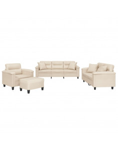 Set Divani 4 pz con Cuscini Beige in Tessuto Microfibra
