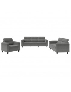 Set Divani 3 pz con Cuscini Grigio Scuro in Tessuto Microfibra