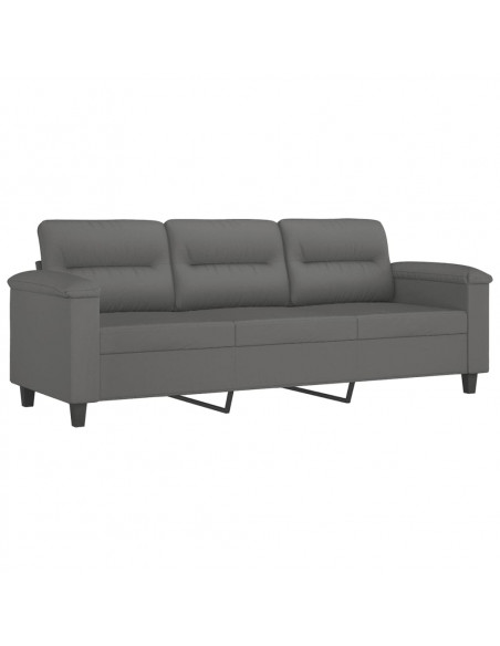 Set Divani 3 pz con Cuscini Grigio Scuro in Tessuto Microfibra