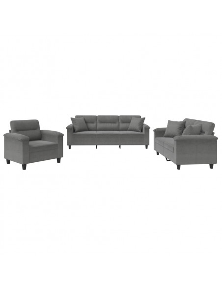 Set Divani 3 pz con Cuscini Grigio Scuro in Tessuto Microfibra