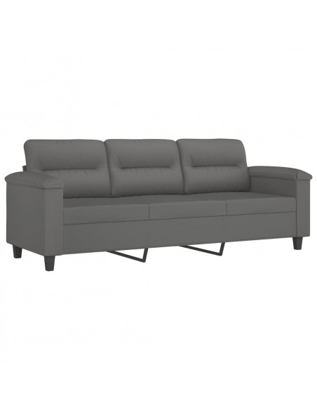 Set Divani 3 pz con Cuscini Grigio Scuro in Tessuto Microfibra