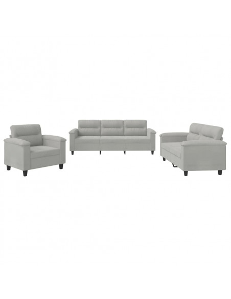 Set Divani 3 pz con Cuscini Grigio Chiaro in Tessuto Microfibra