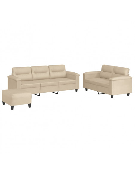 Set Divani 3 pz con Cuscini Crema in Tessuto Microfibra