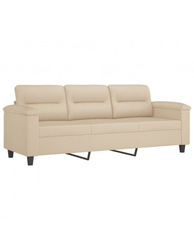 Set Divani 3 pz con Cuscini Crema in Tessuto Microfibra