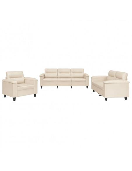 Set Divani 3 pz con Cuscini Beige in Tessuto Microfibra