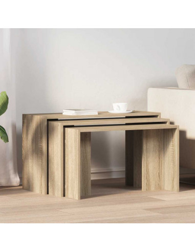 Tavolini Impilabili 3 pz Rovere Sonoma in Legno Multistrato