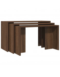 Tavolini Impilabili 3 pz Rovere Marrone in Legno Multistrato
