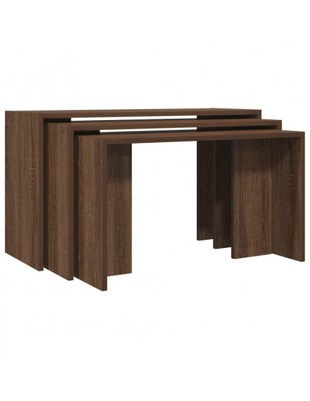 Tavolini Impilabili 3 pz Rovere Marrone in Legno Multistrato