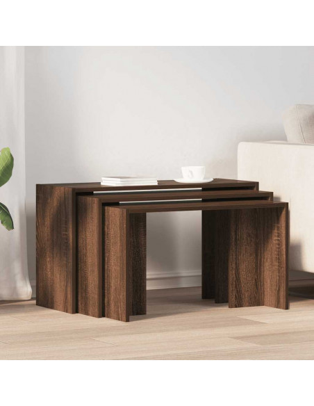Tavolini Impilabili 3 pz Rovere Marrone in Legno Multistrato