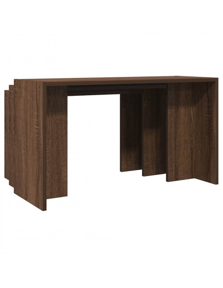 Tavolini Impilabili 3 pz Rovere Marrone in Legno Multistrato