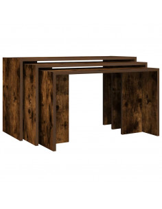 Tavolini Impilabili 3 pz Rovere Fumo in Legno Multistrato