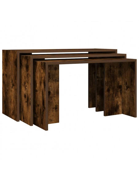 Tavolini Impilabili 3 pz Rovere Fumo in Legno Multistrato