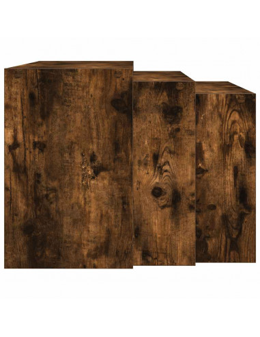 Tavolini Impilabili 3 pz Rovere Fumo in Legno Multistrato