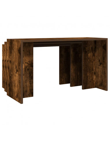 Tavolini Impilabili 3 pz Rovere Fumo in Legno Multistrato