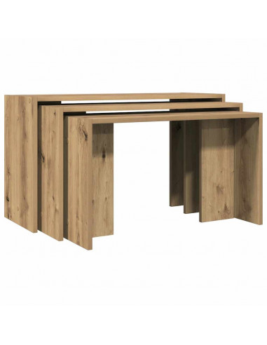 Tavolini Impilabili 3 pz Rovere Artigianale Legno Multistrato