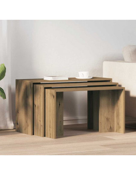 Tavolini Impilabili 3 pz Rovere Artigianale Legno Multistrato