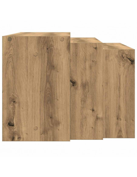 Tavolini Impilabili 3 pz Rovere Artigianale Legno Multistrato