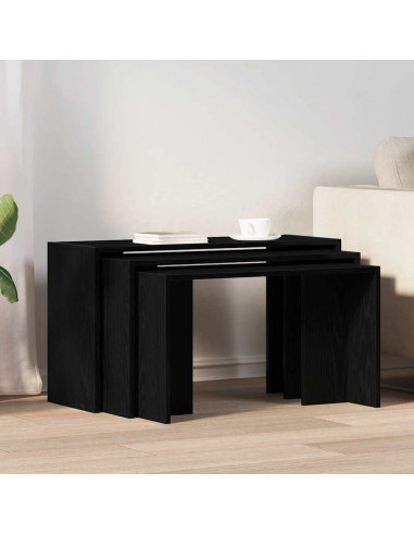 Tavolini Impilabili 3 pz Neri in Legno Multistrato