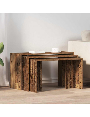 Tavolini Impilabili 3 pz Legno Antico in Legno Multistrato