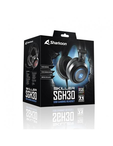 SHARKOON CUFFIE STEREO GAMING HEADSET, USB SOUND CARD, VIRTUAL SOUND 7.1, RGB