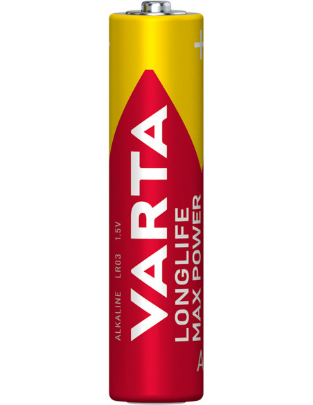Varta Longlife Max Power, Batteria Alcalina, AAA, Micro, LR03, 1.5V, Blister da 4, Made in Germany