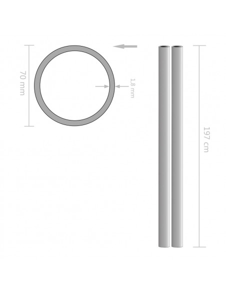 Tubi in Acciaio Inossidabile Rotondi 2 pz V2A 2m Ø70x1,8mm
