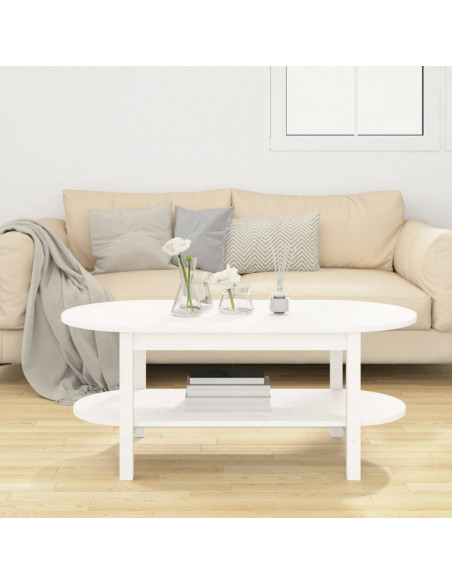 Tavolino da Salotto Bianco 110x55x45 cm Legno Massello di Pino