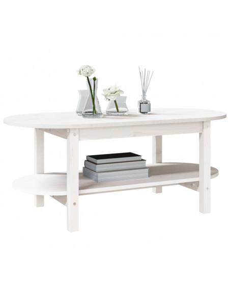Tavolino da Salotto Bianco 110x55x45 cm Legno Massello di Pino