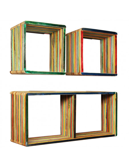 Set di Mensole 3 pz in Massello di Teak di Recupero Multicolore