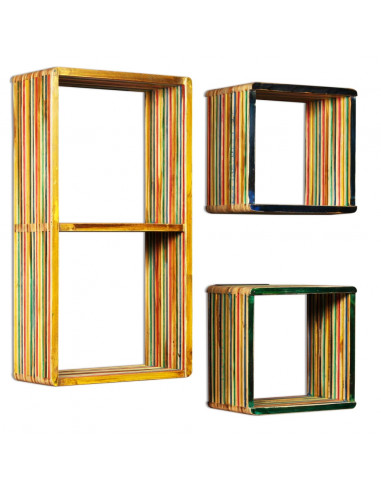 Set di Mensole 3 pz in Massello di Teak di Recupero Multicolore