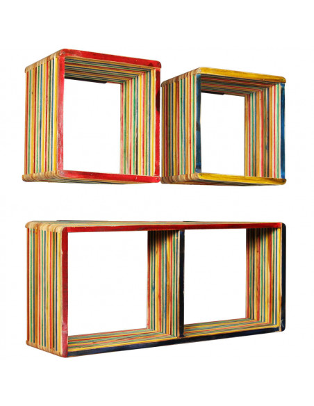 Set di Mensole 3 pz in Massello di Teak di Recupero Multicolore
