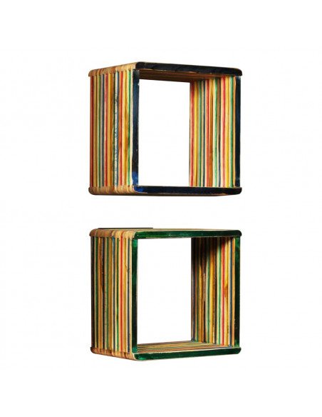 Set di Mensole 3 pz in Massello di Teak di Recupero Multicolore