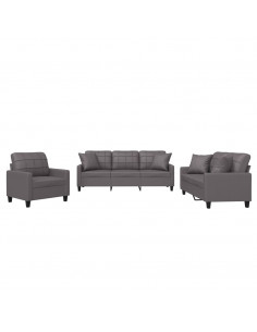 Set di Divani 3 pz con Cuscini Grigio in Similpelle 2