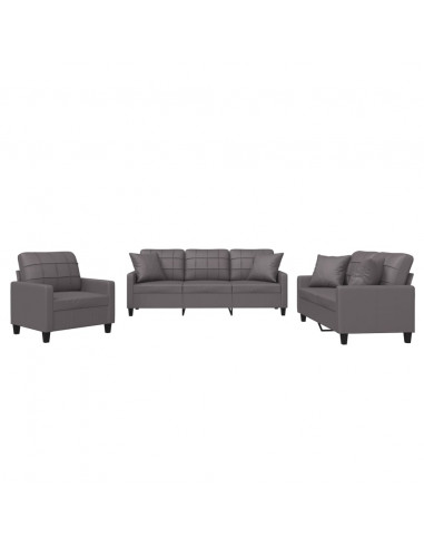 Set di Divani 3 pz con Cuscini Grigio in Similpelle