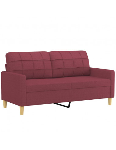 Set di Divani 3 pz con Cuscini Rosso Vino in Tessuto