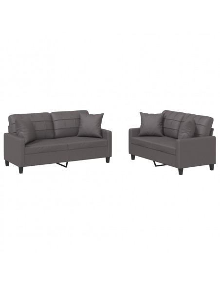 Set di Divani 2 pz con Cuscini Grigio in Similpelle