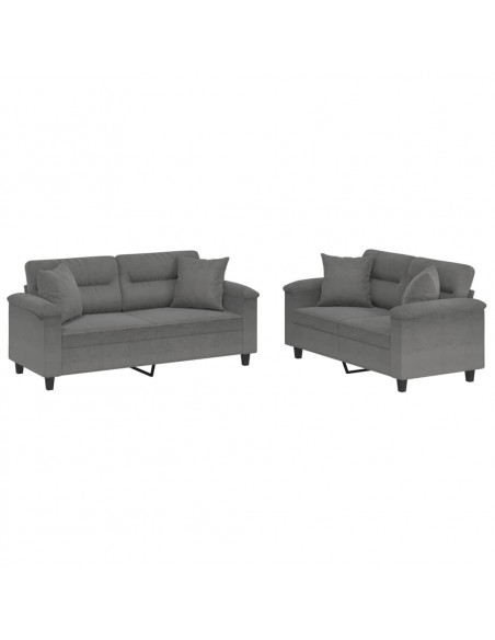 Set Divani 2 pz con Cuscini Grigio Scuro in Tessuto Microfibra