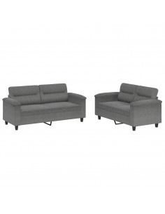 Set Divani 2 pz con Cuscini Grigio Scuro in Tessuto Microfibra 2