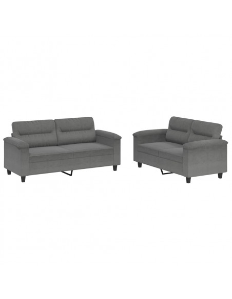 Set Divani 2 pz con Cuscini Grigio Scuro in Tessuto Microfibra