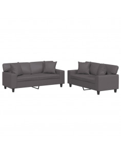 Set di Divani 2 pz con Cuscini Grigio in Similpelle 2