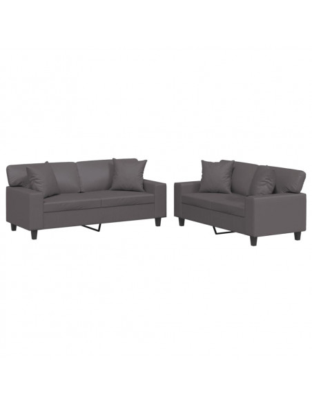 Set di Divani 2 pz con Cuscini Grigio in Similpelle