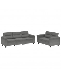 Set Divani 2 pz con Cuscini Grigio Scuro in Tessuto Microfibra 2