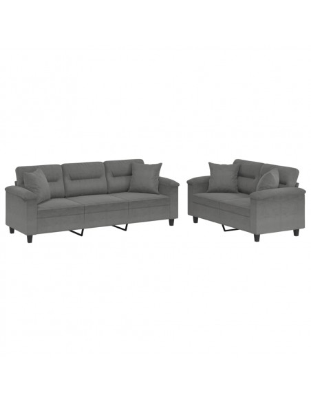 Set Divani 2 pz con Cuscini Grigio Scuro in Tessuto Microfibra