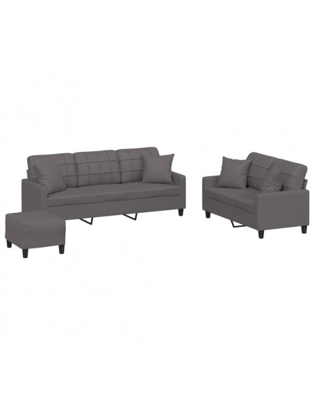 Set di Divani 3 pz con Cuscini Grigio in Similpelle