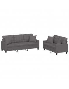 Set di Divani 2 pz con Cuscini Grigio in Similpelle 2