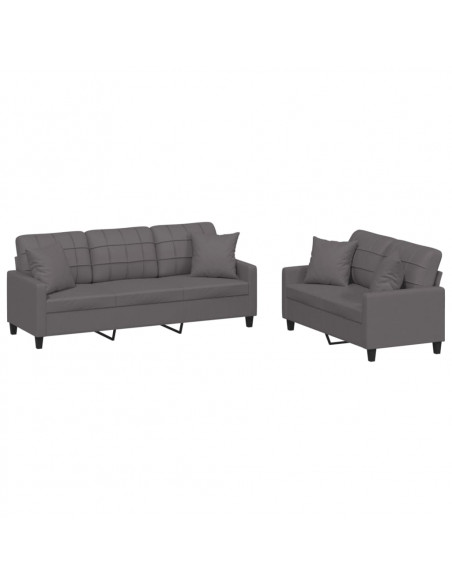 Set di Divani 2 pz con Cuscini Grigio in Similpelle